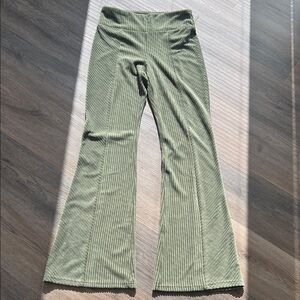 Ribbed Flare Velvet Pants in Olive Green